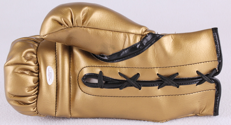 Muhammad Ali AKA "Cassius Clay" & Joe Frazier Signed 1974 Madison Square Garden "Super Fight II" Gold Everlast Boxing Glove (JSA LOA) at PristineAuction.com Muhammad Ali AKA "Cassius Clay" & Joe Frazier Signed 1974 Madison Square Garden "Super Fight II" Gold Everlast Boxing Glove (JSA LOA) at PristineAuction.com