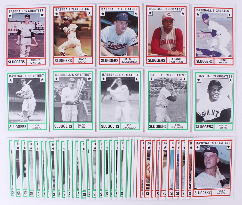 1982 TCMA Greatest Sluggers Set of (45) Baseball Cards with 3 Mickey Mantle, 4 Hank Aaron, 11