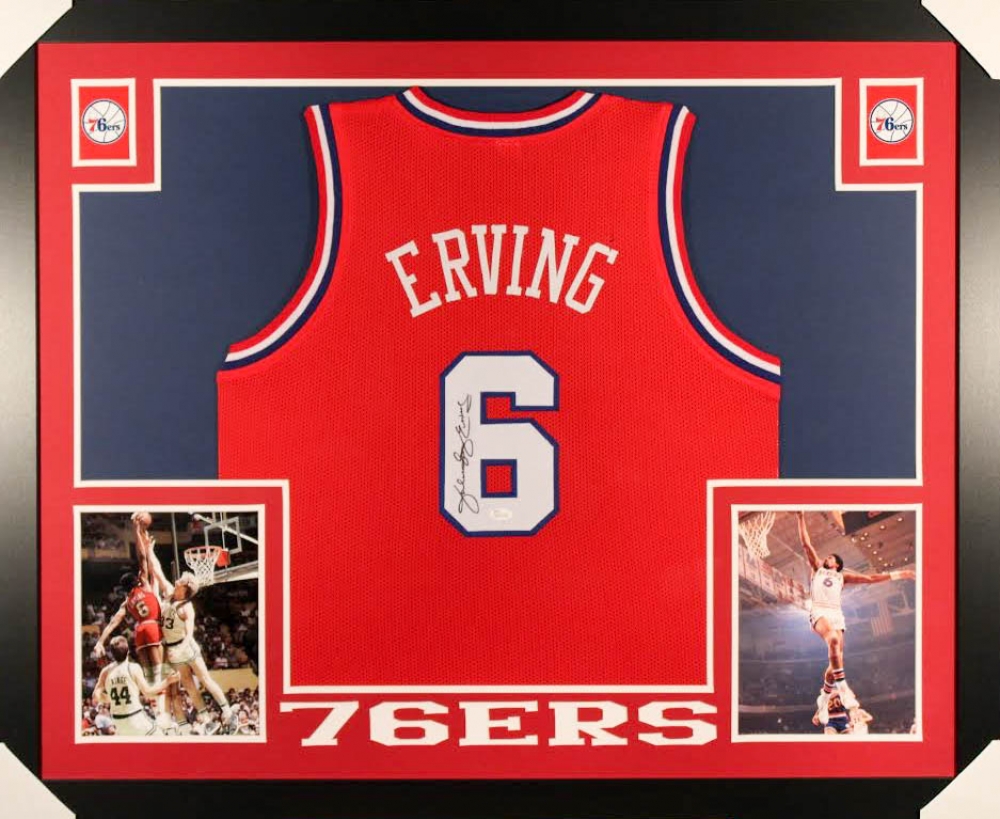 Julius "Dr. J" Erving Signed 76ers 35x43 Custom Framed Jersey (JSA COA) at PristineAuction.com Julius "Dr. J" Erving Signed 76ers 35x43 Custom Framed Jersey (JSA COA) at PristineAuction.com