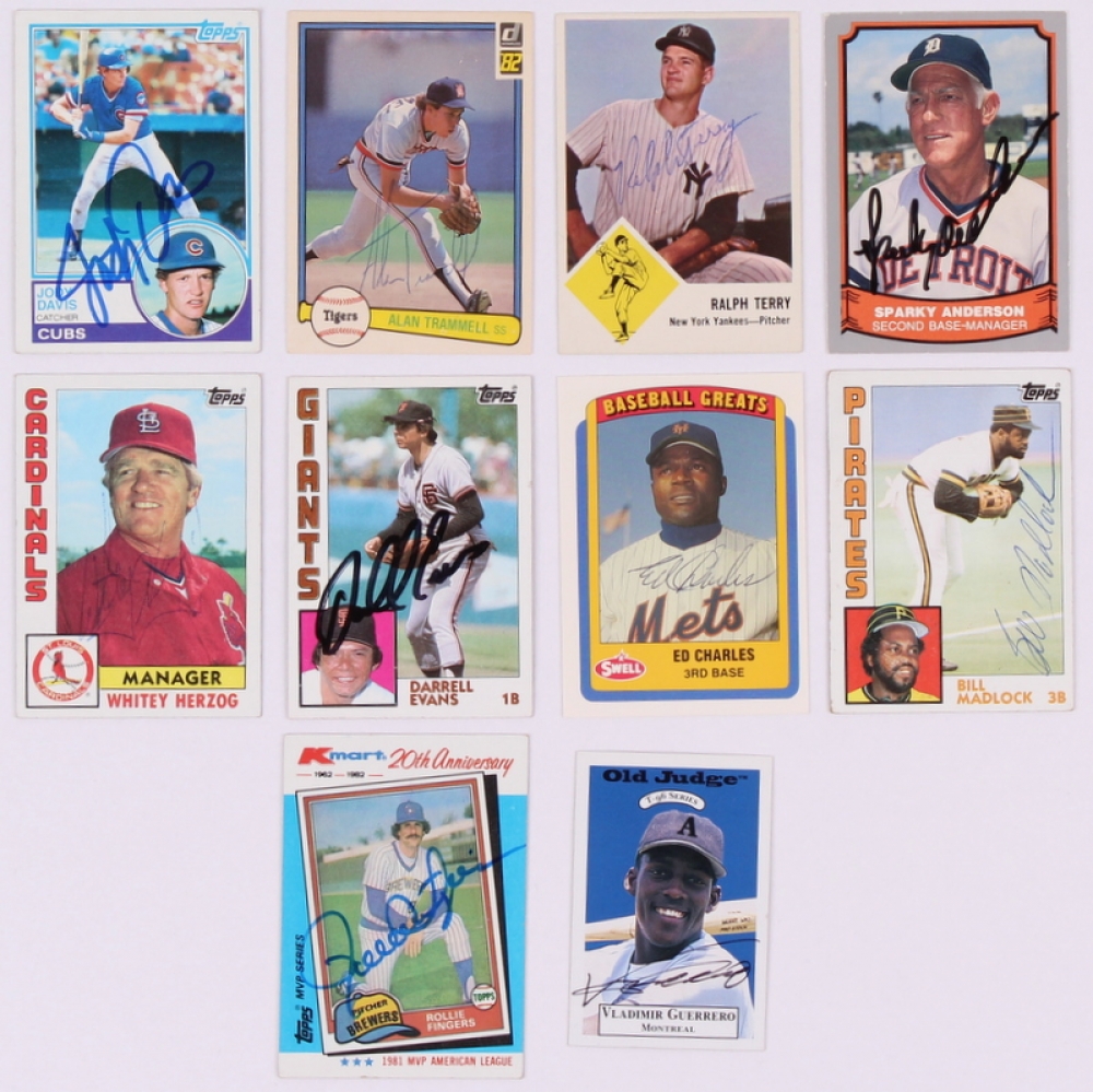 Lot of (10) Signed Assorted Baseball Cards with Alan Trammell, Sparky ...