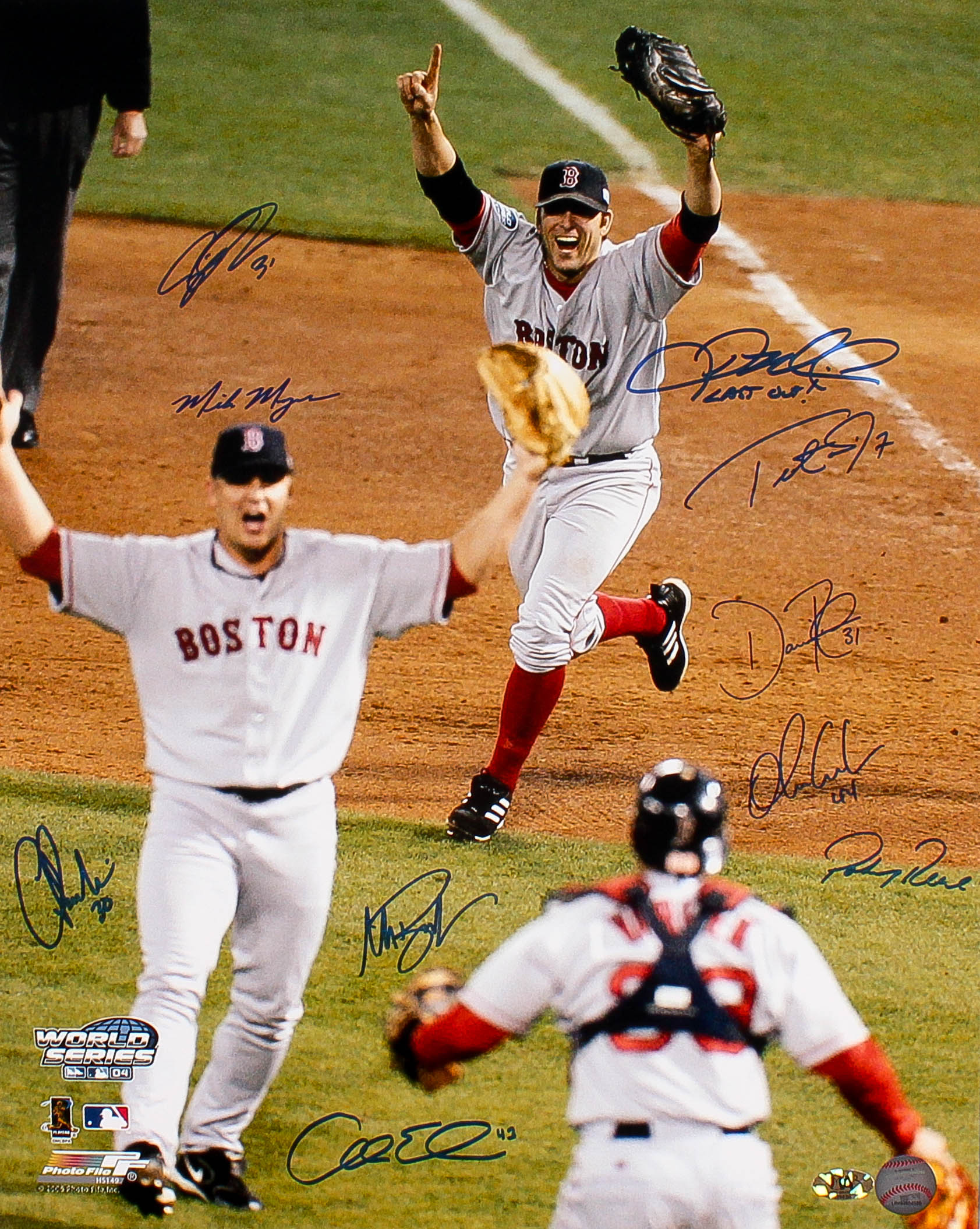 2004 Boston Red Sox 16x20 Photo Team Signed by (10) with Dave Roberts, Orlando Cabrera, Trot Nixon (MAB Hologram) at PristineAuction.com 2004 Boston Red Sox 16x20 Photo Team Signed by (10) with Dave Roberts, Orlando Cabrera, Trot Nixon (MAB Hologram) at PristineAuction.com