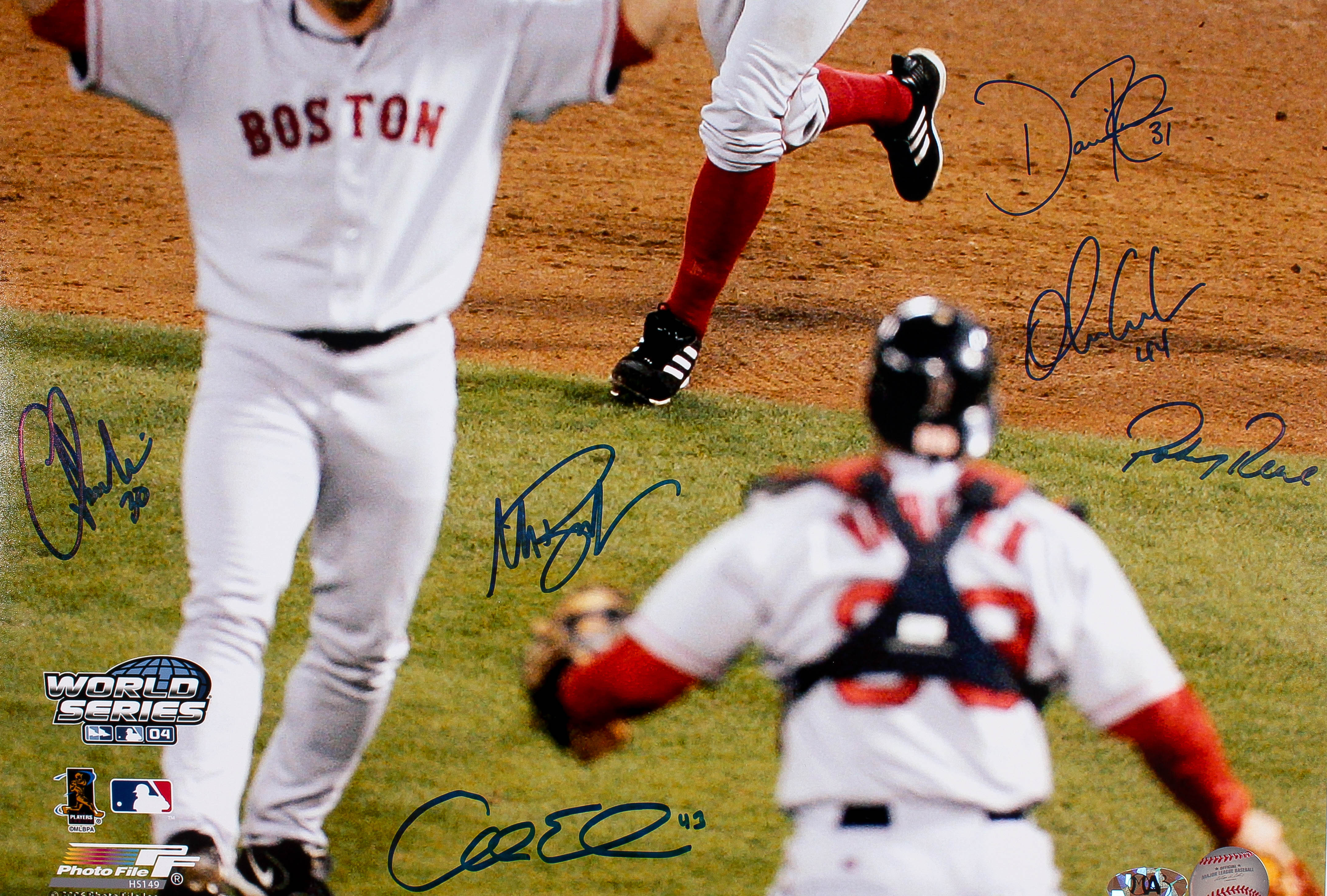 2004 Boston Red Sox 16x20 Photo Team Signed by (10) with Dave Roberts, Orlando Cabrera, Trot Nixon (MAB Hologram) at PristineAuction.com 2004 Boston Red Sox 16x20 Photo Team Signed by (10) with Dave Roberts, Orlando Cabrera, Trot Nixon (MAB Hologram) at PristineAuction.com