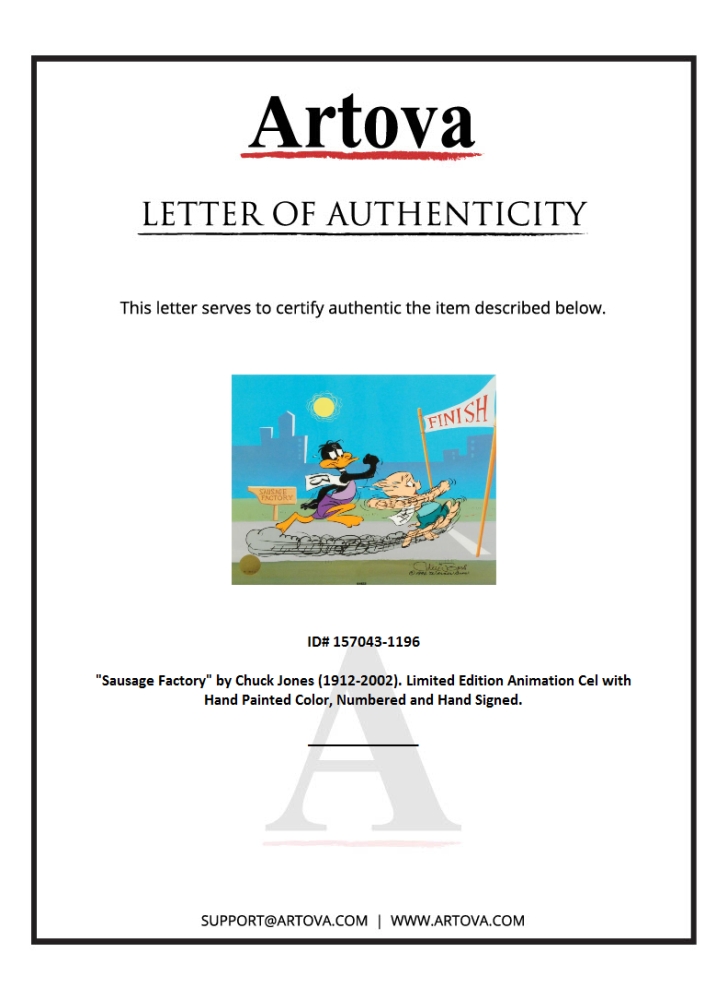 "Sausage Factory" Sold Out LE 12x10 Animation Cel with Hand-Painted Color by Chuck Jones (Artova) at PristineAuction.com "Sausage Factory" Sold Out LE 12x10 Animation Cel with Hand-Painted Color by Chuck Jones (Artova) at PristineAuction.com