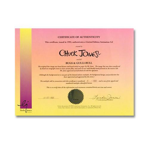 Chuck Jones Signed "Bugs and Gulli-Bull" Sold Out Limited Edition 13x16 Animation Cel at PristineAuction.com Chuck Jones Signed "Bugs and Gulli-Bull" Sold Out Limited Edition 13x16 Animation Cel at PristineAuction.com