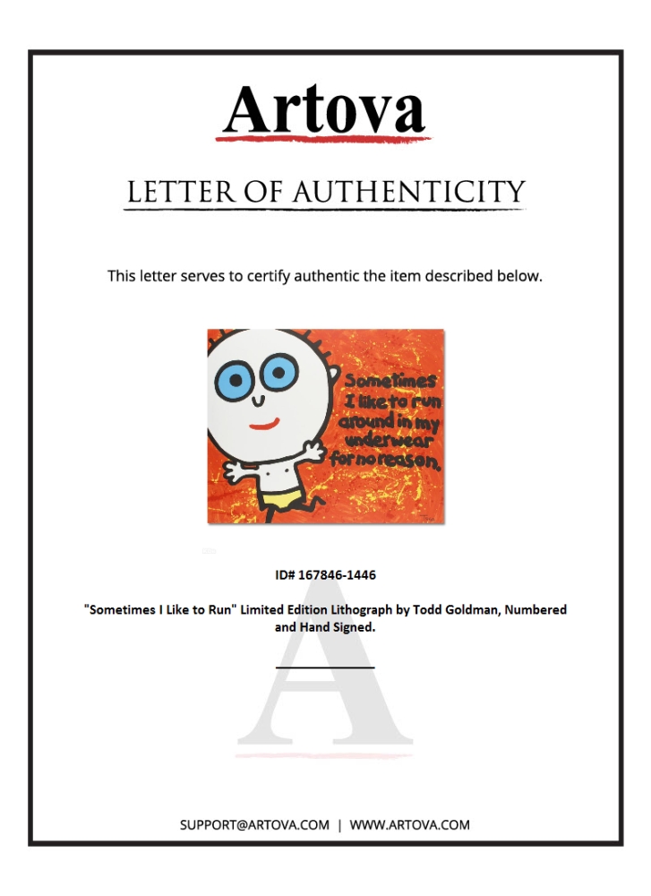 "Sometimes I Like to Run" LE 33x27 Lithograph by Todd Goldman (Artova) at PristineAuction.com "Sometimes I Like to Run" LE 33x27 Lithograph by Todd Goldman (Artova) at PristineAuction.com