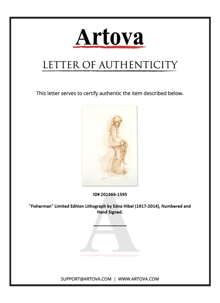 "Fisherman" LE 10x15 Lithograph by Edna Hibel (Artova) at PristineAuction.com "Fisherman" LE 10x15 Lithograph by Edna Hibel (Artova) at PristineAuction.com