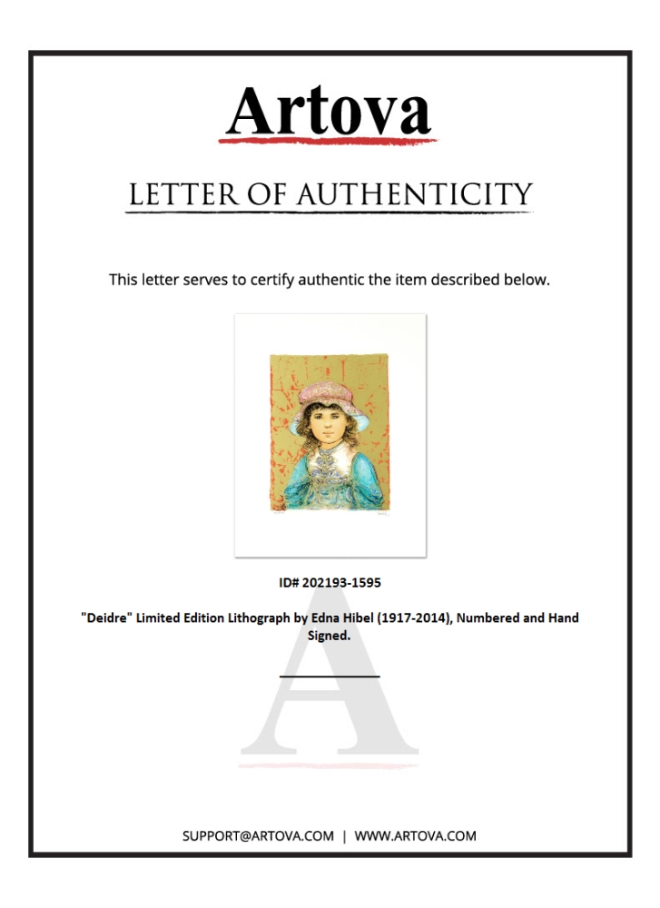 "Deidre" LE 18x22 Lithograph by Edna Hibel (Artova) at PristineAuction.com "Deidre" LE 18x22 Lithograph by Edna Hibel (Artova) at PristineAuction.com