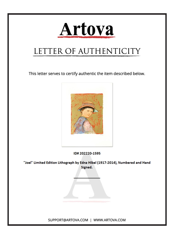 "Joel" LE 18x22 Lithograph by Edna Hibel (Artova) at PristineAuction.com "Joel" LE 18x22 Lithograph by Edna Hibel (Artova) at PristineAuction.com