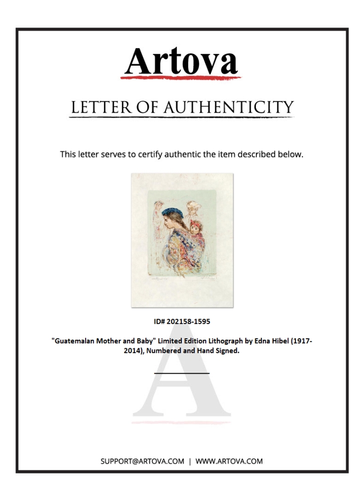 "Guatemalan Mother and Baby" LE 12x16 Lithograph on Rice Paper by Edna Hibel (Artova) at PristineAuction.com "Guatemalan Mother and Baby" LE 12x16 Lithograph on Rice Paper by Edna Hibel (Artova) at PristineAuction.com