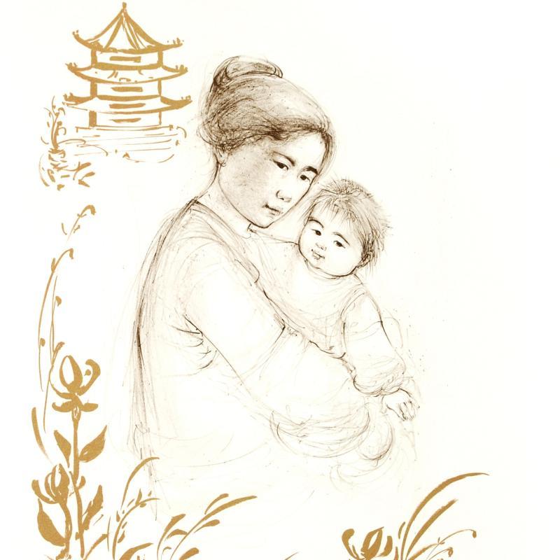"Lei Jeigiong and her Baby in the Garden of Yun-Tai" LE 20x26 Lithograph by Edna Hibel (Artova) at PristineAuction.com "Lei Jeigiong and her Baby in the Garden of Yun-Tai" LE 20x26 Lithograph by Edna Hibel (Artova) at PristineAuction.com