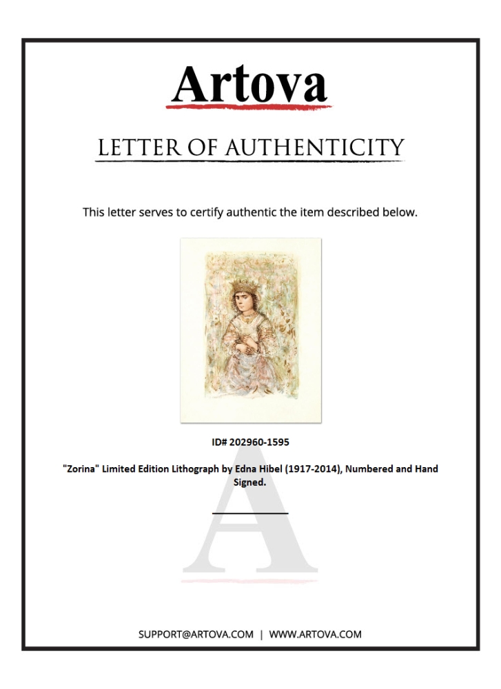 "Zorina" LE 20x26 Lithograph on Rice Paper by Edna Hibel (Artova) at PristineAuction.com "Zorina" LE 20x26 Lithograph on Rice Paper by Edna Hibel (Artova) at PristineAuction.com