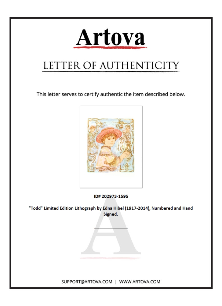 "Todd" LE 20x26 Lithograph by Edna Hibel (Artova) at PristineAuction.com "Todd" LE 20x26 Lithograph by Edna Hibel (Artova) at PristineAuction.com