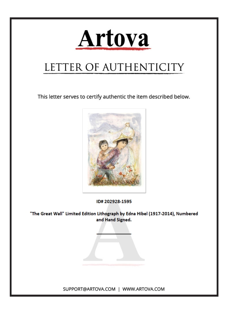 "The Great Wall" LE 22x30 Lithograph by Edna Hibel (Artova) at PristineAuction.com "The Great Wall" LE 22x30 Lithograph by Edna Hibel (Artova) at PristineAuction.com