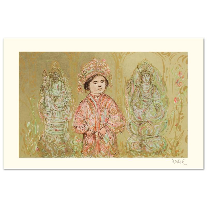 "Willie and Two Quan Yins" LE 21x13 Lithograph by Edna Hibel (Artova) at PristineAuction.com "Willie and Two Quan Yins" LE 21x13 Lithograph by Edna Hibel (Artova) at PristineAuction.com