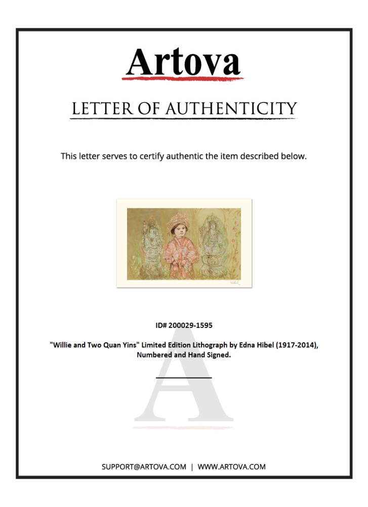 "Willie and Two Quan Yins" LE 21x13 Lithograph by Edna Hibel (Artova) at PristineAuction.com "Willie and Two Quan Yins" LE 21x13 Lithograph by Edna Hibel (Artova) at PristineAuction.com