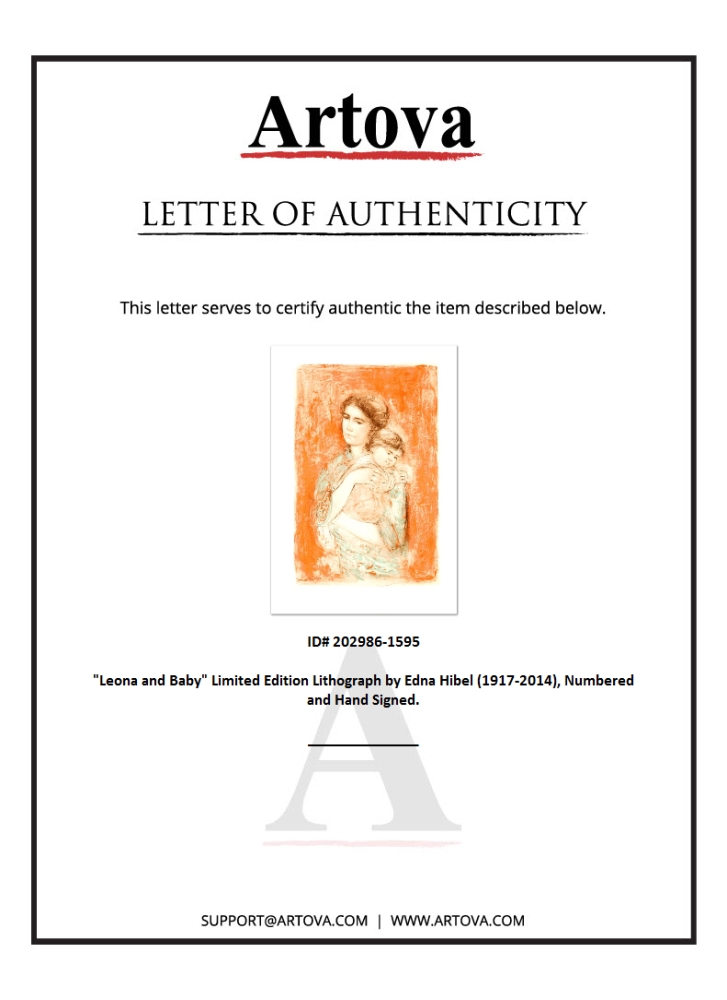 "Leona and Baby" LE 25x35 Lithograph by Edna HIbel (Artova) at PristineAuction.com "Leona and Baby" LE 25x35 Lithograph by Edna HIbel (Artova) at PristineAuction.com