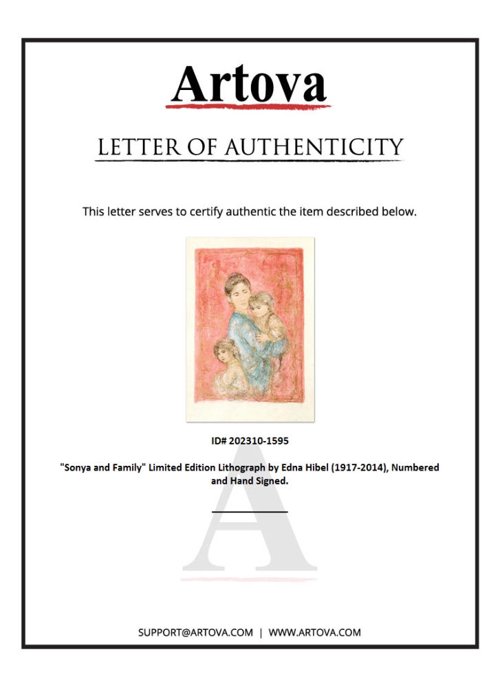 "Sonya and Family" LE 25x36 Lithograph on Rice Paper by Edna Hibel (Artova) at PristineAuction.com "Sonya and Family" LE 25x36 Lithograph on Rice Paper by Edna Hibel (Artova) at PristineAuction.com