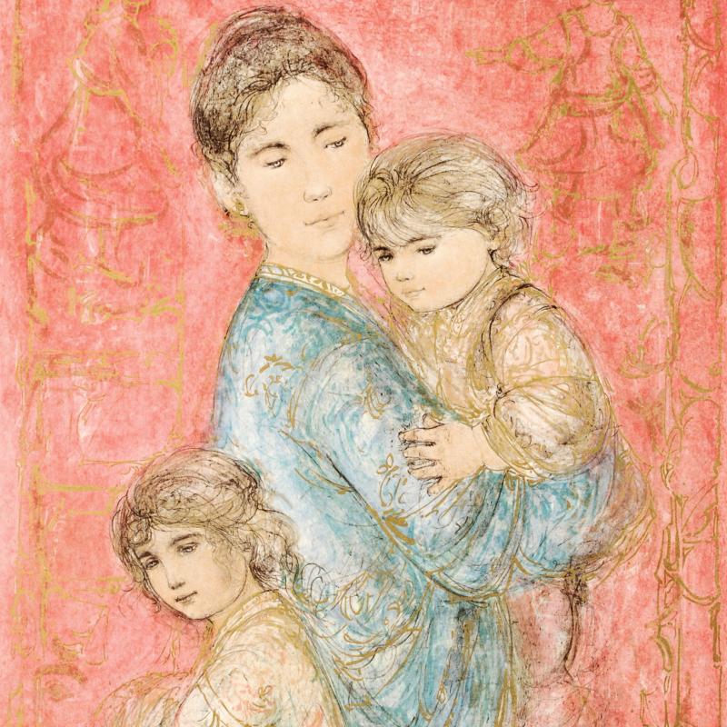 "Sonya and Family" LE 25x36 Lithograph on Rice Paper by Edna Hibel (Artova) at PristineAuction.com "Sonya and Family" LE 25x36 Lithograph on Rice Paper by Edna Hibel (Artova) at PristineAuction.com