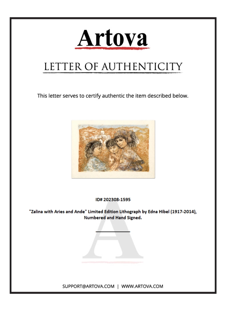 "Zalina with Aries and Ande" LE 35x25 Lithograph on Rice Paper by Edna Hibel (Artova) at PristineAuction.com "Zalina with Aries and Ande" LE 35x25 Lithograph on Rice Paper by Edna Hibel (Artova) at PristineAuction.com