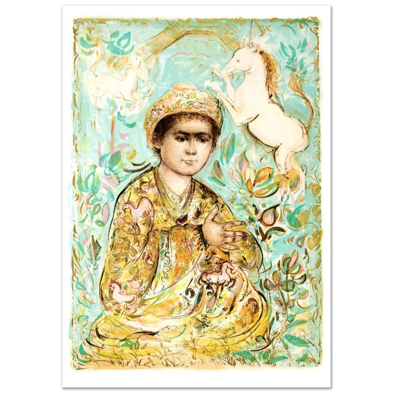 "Little Rajah and the Unicorns" LE 31x45 Lithograph by Edna Hibel (Artova) at PristineAuction.com "Little Rajah and the Unicorns" LE 31x45 Lithograph by Edna Hibel (Artova) at PristineAuction.com