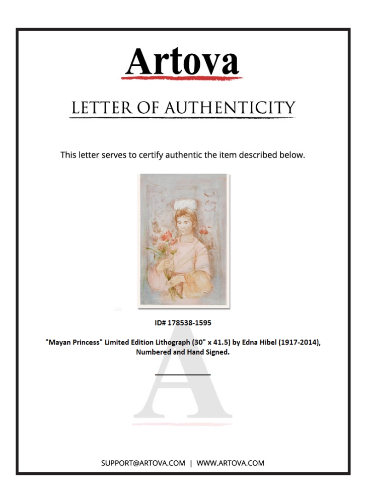 "Mayan Princess" LE 30x41 Lithograph by Edna Hibel (Artova) at PristineAuction.com "Mayan Princess" LE 30x41 Lithograph by Edna Hibel (Artova) at PristineAuction.com