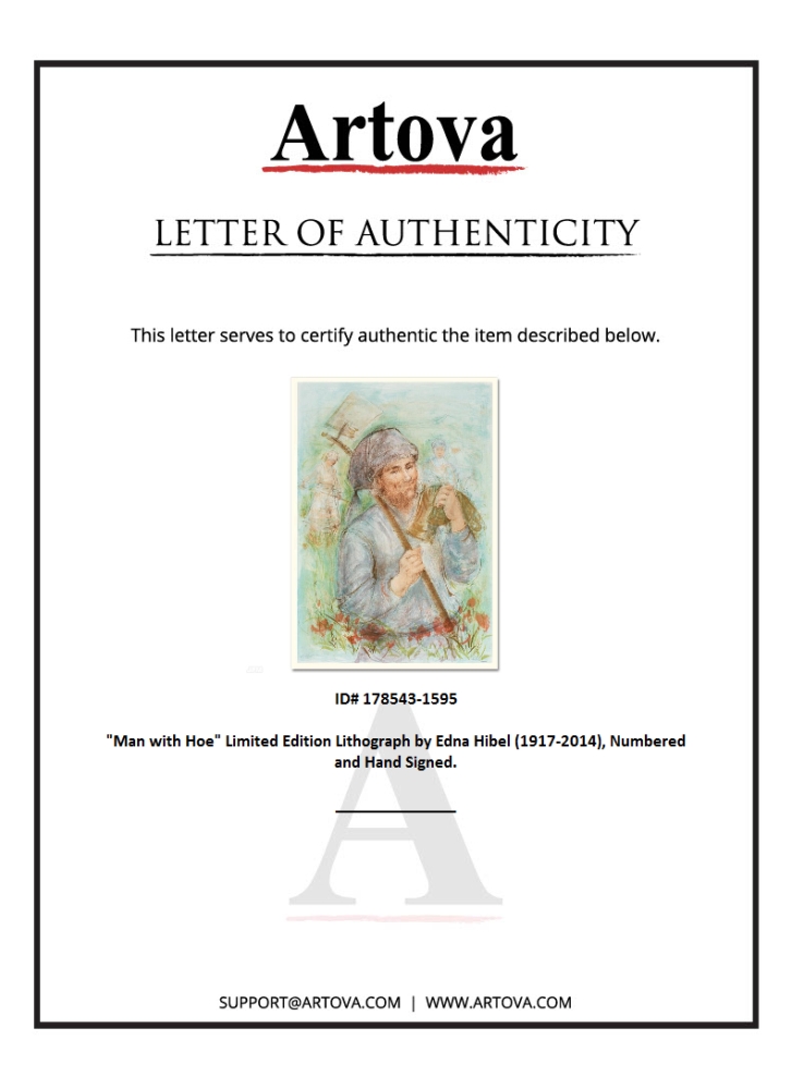 "Man with Hoe" LE 29x41 Lithograph by Edna Hibel (Artova) at PristineAuction.com "Man with Hoe" LE 29x41 Lithograph by Edna Hibel (Artova) at PristineAuction.com