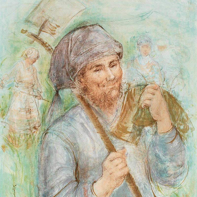 "Man with Hoe" LE 29x41 Lithograph by Edna Hibel (Artova) at PristineAuction.com "Man with Hoe" LE 29x41 Lithograph by Edna Hibel (Artova) at PristineAuction.com