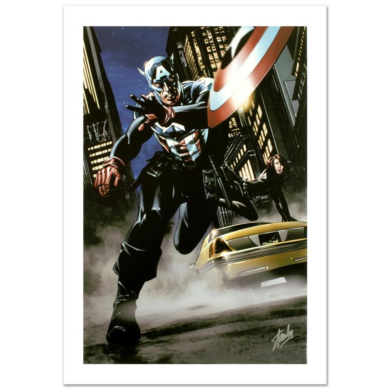 Stan Lee Signed "Captain America #34" Limited Edition 18x27 Giclee on Canvas by Steve Epting and Marvel Comics at PristineAuction.com Stan Lee Signed "Captain America #34" Limited Edition 18x27 Giclee on Canvas by Steve Epting and Marvel Comics at PristineAuction.com