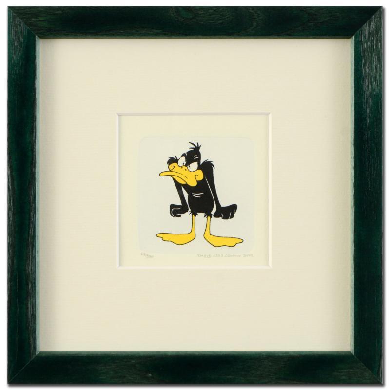 1999 Warner Bros. "Daffy Duck" Limited Edition 8x8 Custom Framed Hand-Tinted Etching at PristineAuction.com 1999 Warner Bros. "Daffy Duck" Limited Edition 8x8 Custom Framed Hand-Tinted Etching at PristineAuction.com