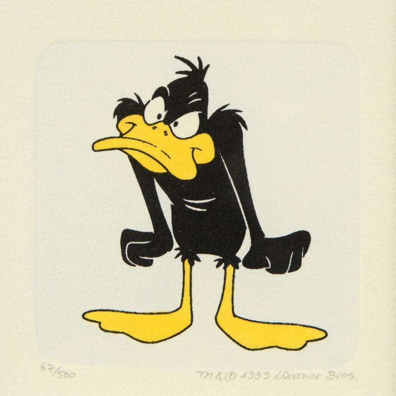 1999 Warner Bros. "Daffy Duck" Limited Edition 8x8 Custom Framed Hand-Tinted Etching at PristineAuction.com 1999 Warner Bros. "Daffy Duck" Limited Edition 8x8 Custom Framed Hand-Tinted Etching at PristineAuction.com