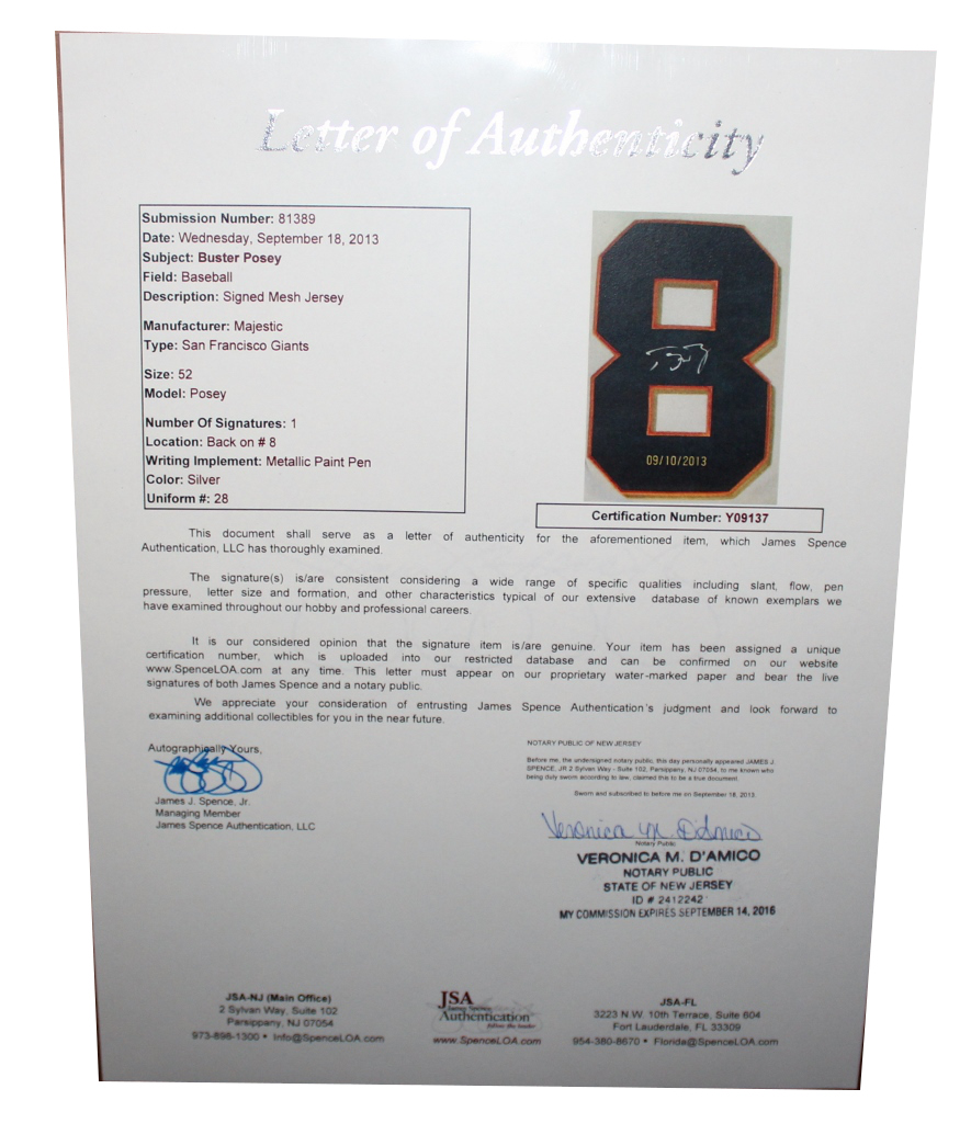 Buster Posey Signed Giants 35" x 43" Custom Framed Jersey (JSA LOA) at PristineAuction.com Buster Posey Signed Giants 35" x 43" Custom Framed Jersey (JSA LOA) at PristineAuction.com