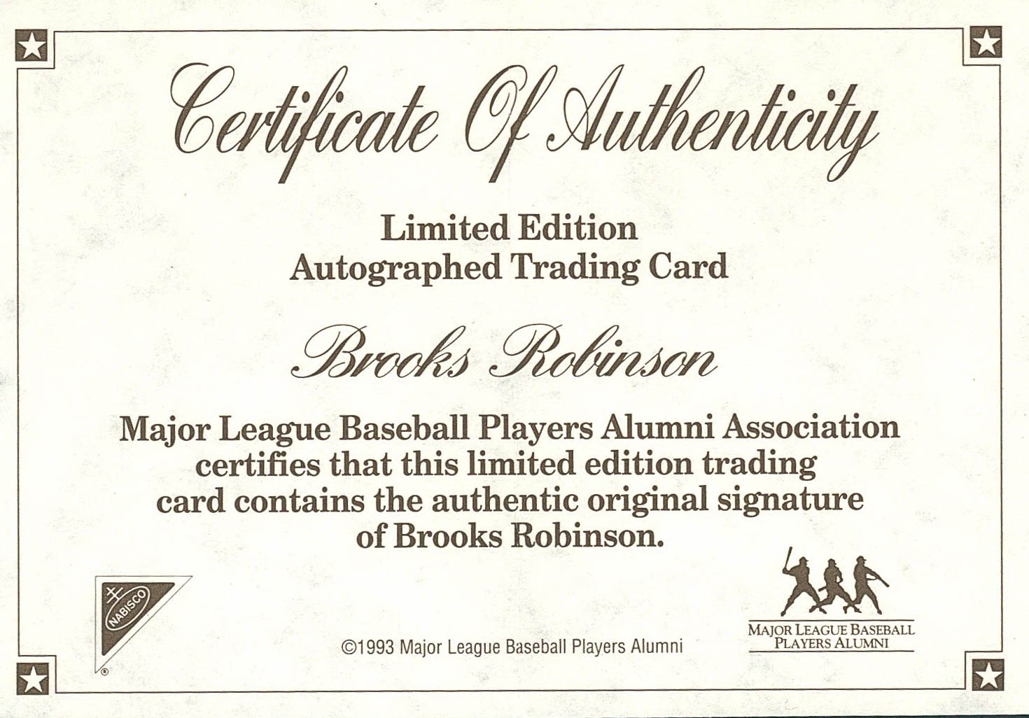 Brooks Robinson Signed 1993 Nabisco All-Star Autographs #5 (Nabisco COA) at PristineAuction.com Brooks Robinson Signed 1993 Nabisco All-Star Autographs #5 (Nabisco COA) at PristineAuction.com