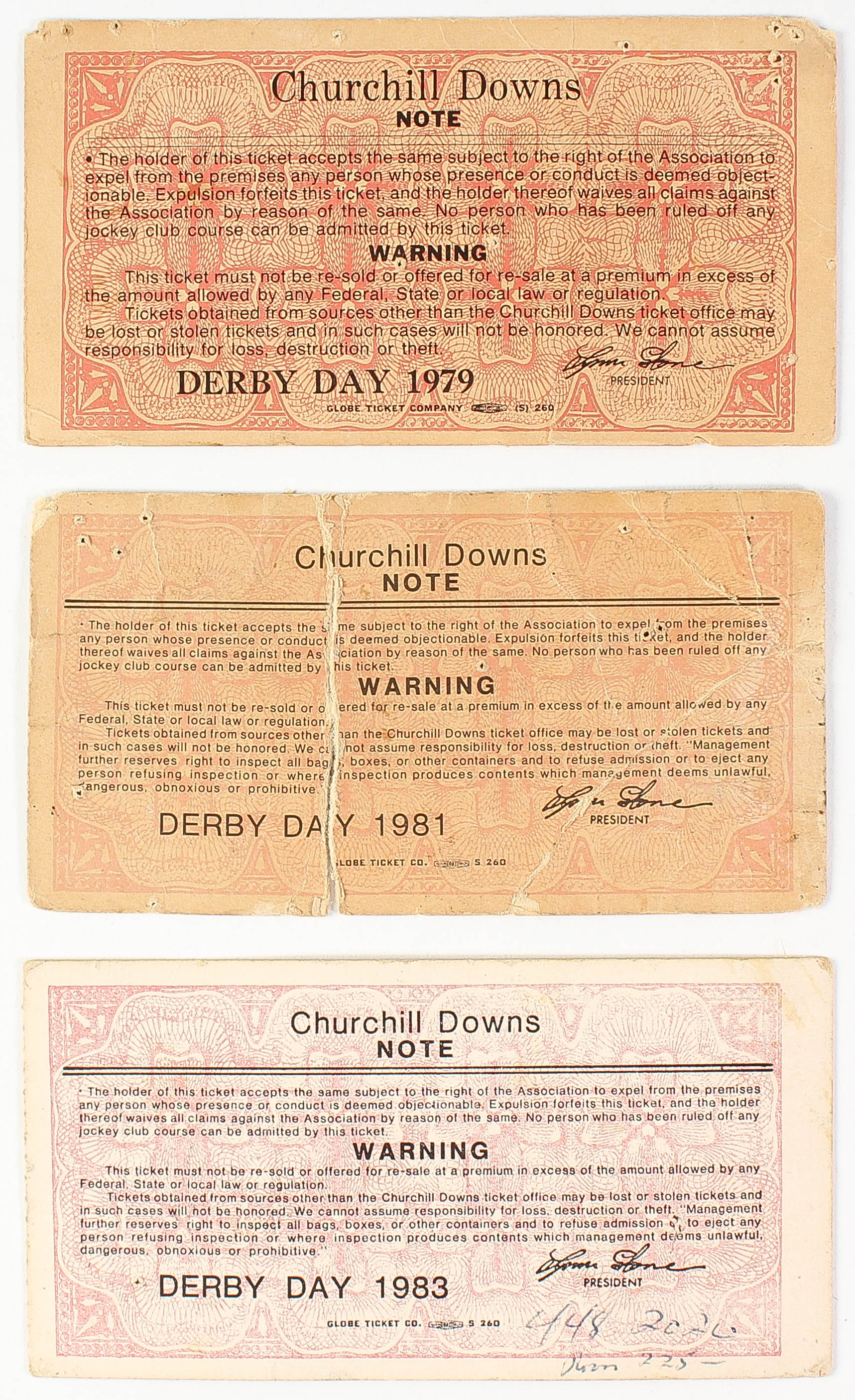 Lot of (3) Vintage Kentucky Derby Tickets Including 1979, 1981 & 1983 at PristineAuction.com Lot of (3) Vintage Kentucky Derby Tickets Including 1979, 1981 & 1983 at PristineAuction.com