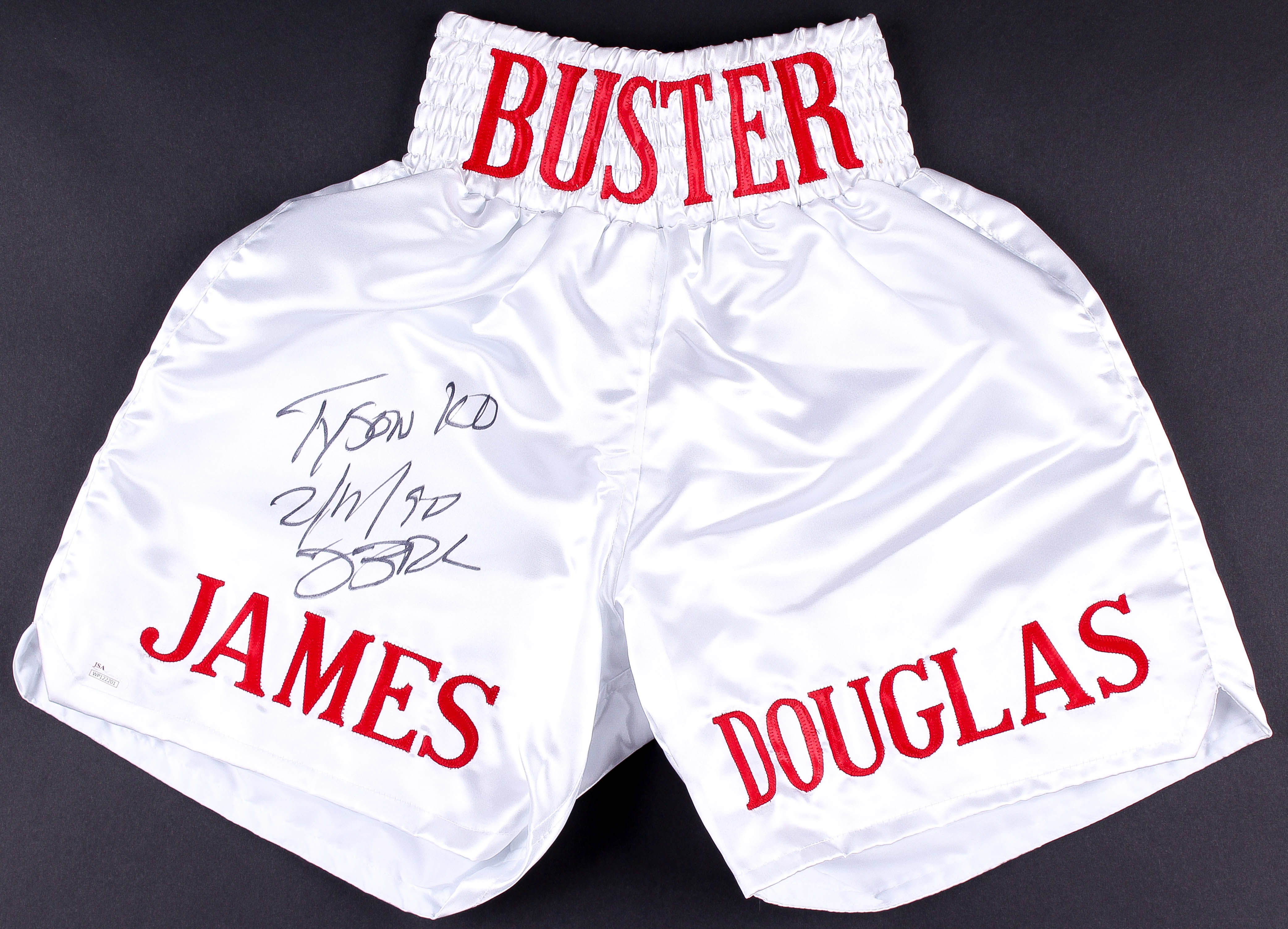 James "Buster" Douglas Signed Boxing Shorts Inscribed "Tyson KO 2-11-90" (JSA COA) at PristineAuction.com James "Buster" Douglas Signed Boxing Shorts Inscribed "Tyson KO 2-11-90" (JSA COA) at PristineAuction.com