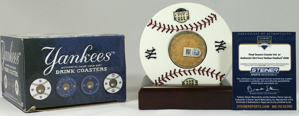 New York Yankees Final Season Drink Coaster Set With Game-Used Dirt from Yankees Stadium (MLB & Steiner COA) at PristineAuction.com New York Yankees Final Season Drink Coaster Set With Game-Used Dirt from Yankees Stadium (MLB & Steiner COA) at PristineAuction.com