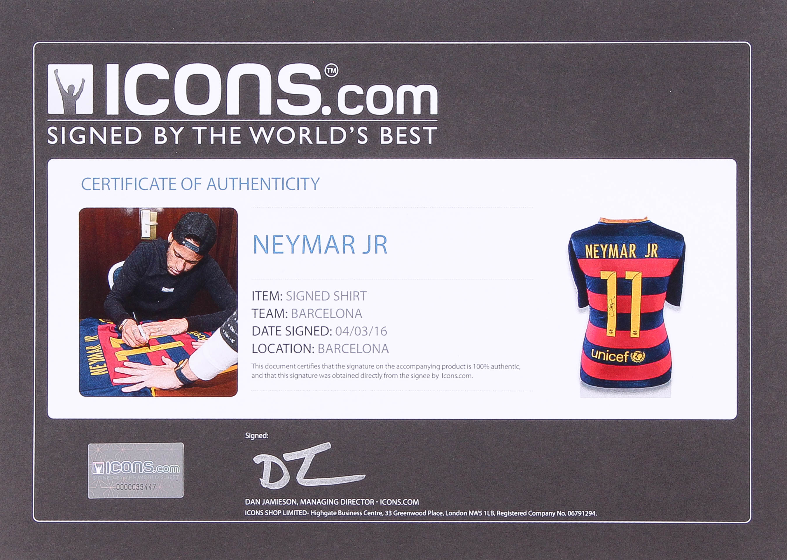 Neymar Jr. Signed Barcelona Jersey (Neymar COA) at PristineAuction.com Neymar Jr. Signed Barcelona Jersey (Neymar COA) at PristineAuction.com