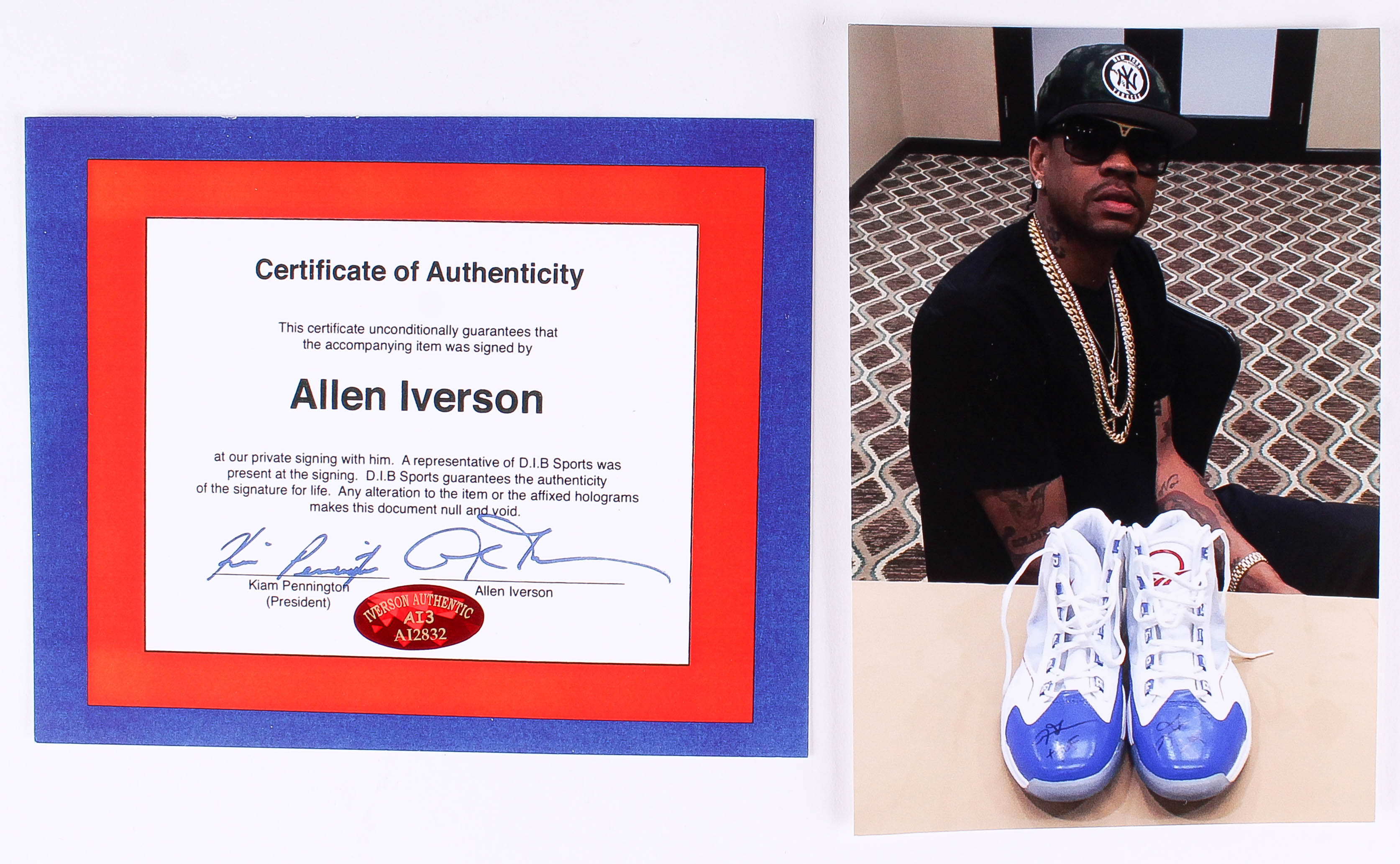 Allen Iverson Signed Reebok Basketball Shoes Inscribed "HOF" (JSA LOA & Iverson Hologram) at PristineAuction.com Allen Iverson Signed Reebok Basketball Shoes Inscribed "HOF" (JSA LOA & Iverson Hologram) at PristineAuction.com