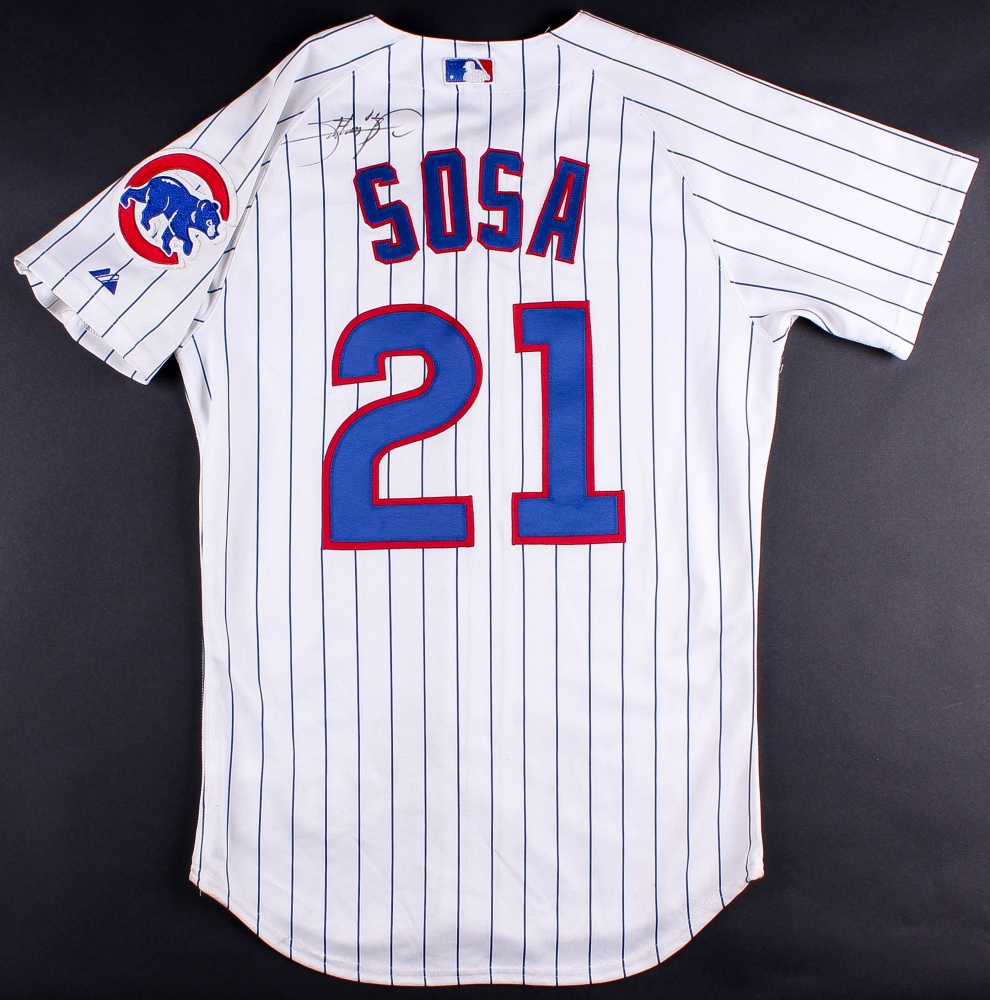 Majestic Men's Chicago Cubs Sammy Sosa #21 Authentic Sewn Baseball Jersey – White Pinstripes