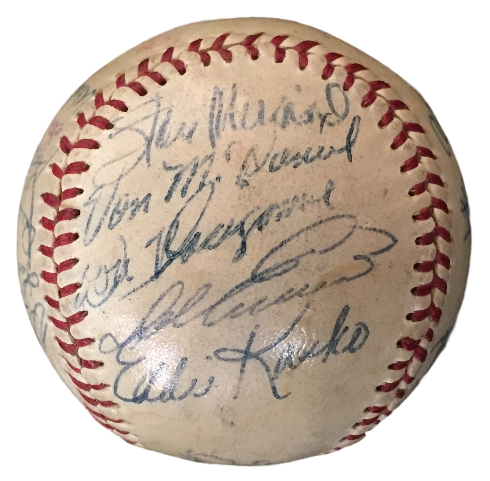 1957 St. Louis Cardinals Team Signed Baseball with (25) Signatures Including Stan Musial, Red Schoendienst, Billy Muffett, Lloyd Merritt, Wally Moon (JSA LOA) at PristineAuction.com 1957 St. Louis Cardinals Team Signed Baseball with (25) Signatures Including Stan Musial, Red Schoendienst, Billy Muffett, Lloyd Merritt, Wally Moon (JSA LOA) at PristineAuction.com