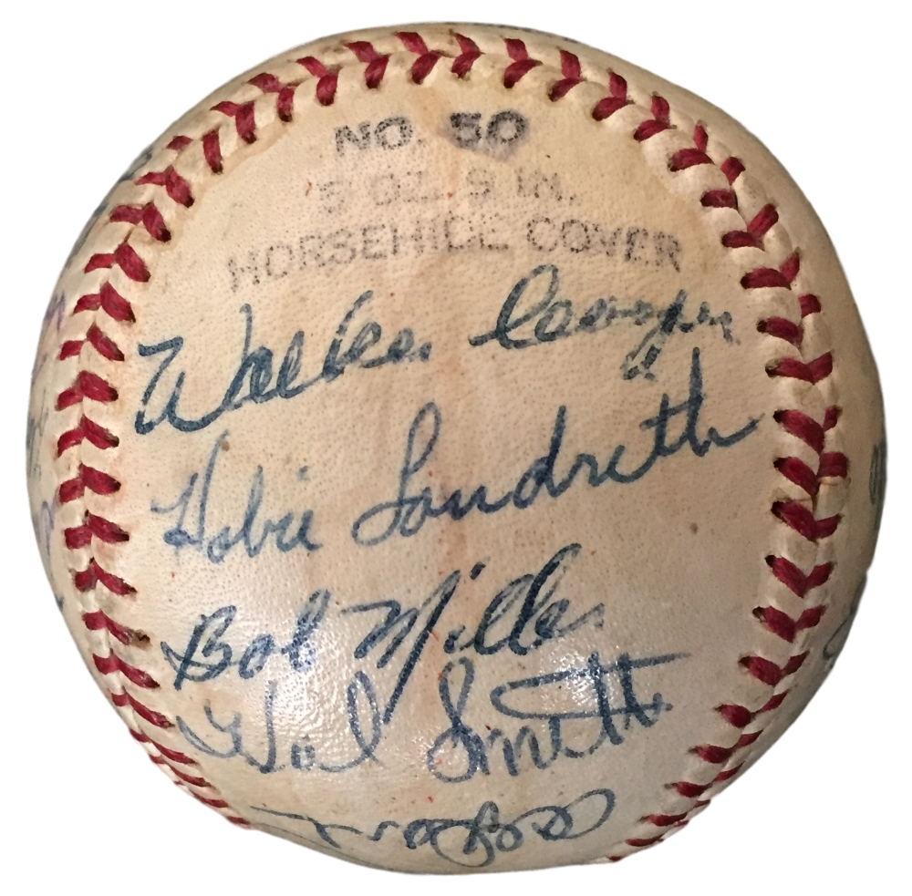 1957 St. Louis Cardinals Team Signed Baseball with (25) Signatures Including Stan Musial, Red Schoendienst, Billy Muffett, Lloyd Merritt, Wally Moon (JSA LOA) at PristineAuction.com 1957 St. Louis Cardinals Team Signed Baseball with (25) Signatures Including Stan Musial, Red Schoendienst, Billy Muffett, Lloyd Merritt, Wally Moon (JSA LOA) at PristineAuction.com
