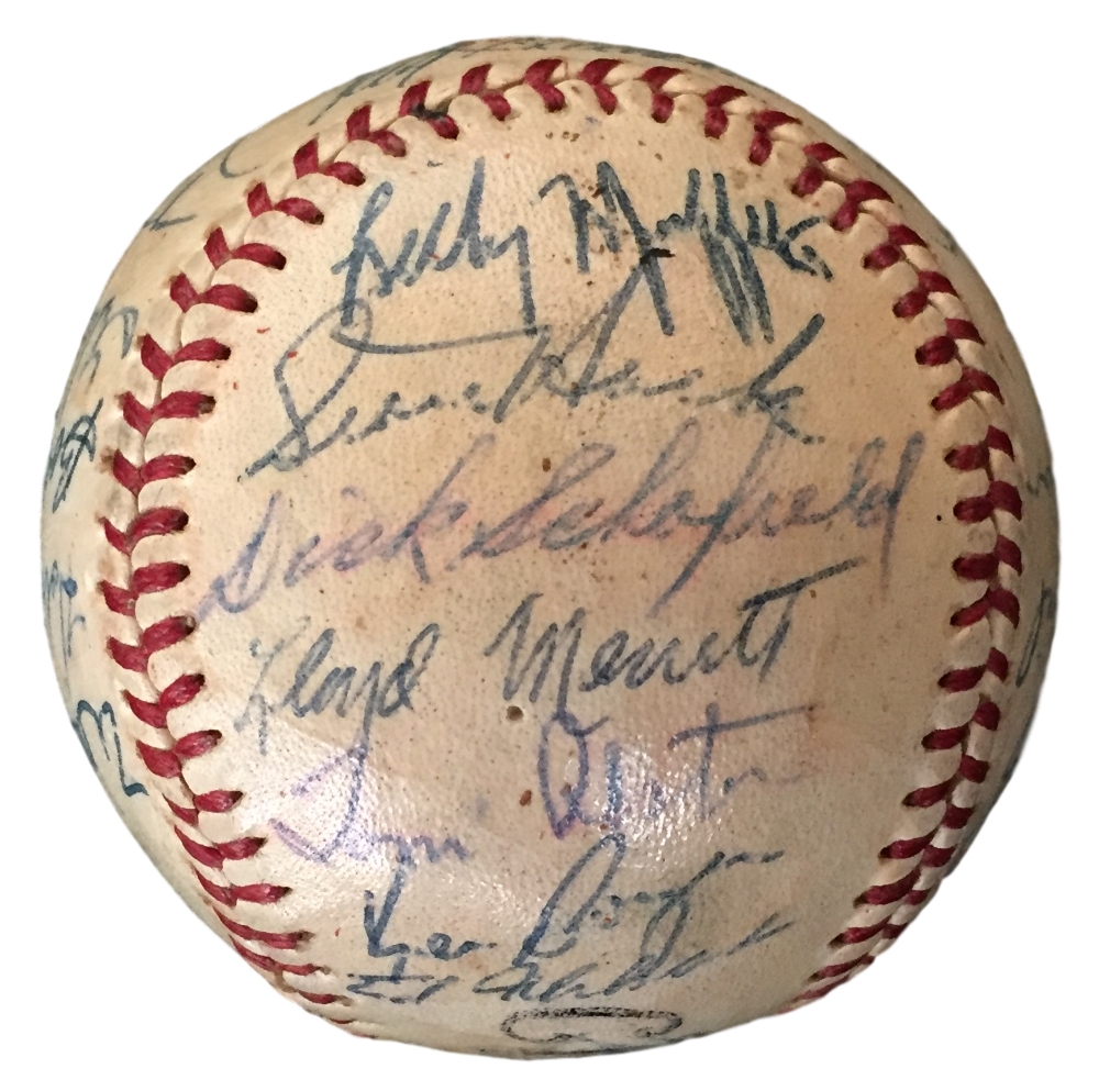 1957 St. Louis Cardinals Team Signed Baseball with (25) Signatures Including Stan Musial, Red Schoendienst, Billy Muffett, Lloyd Merritt, Wally Moon (JSA LOA) at PristineAuction.com 1957 St. Louis Cardinals Team Signed Baseball with (25) Signatures Including Stan Musial, Red Schoendienst, Billy Muffett, Lloyd Merritt, Wally Moon (JSA LOA) at PristineAuction.com