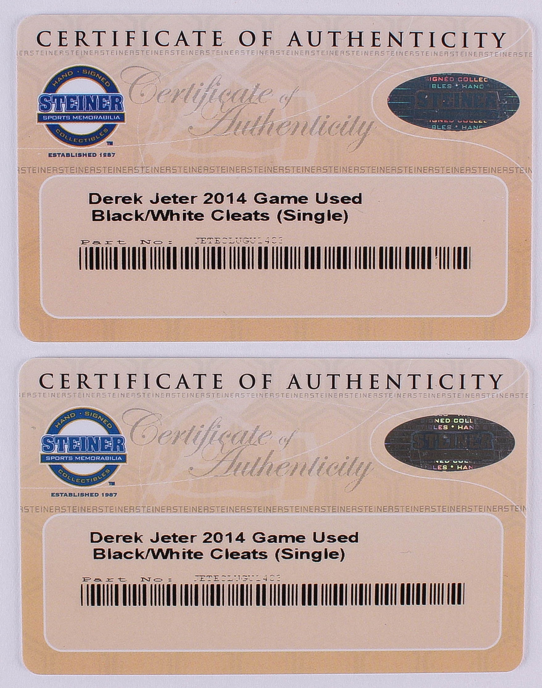 Pair of (2) Derek Jeter Yankees 2014 Game-Used Custom Jeter Nike Cleats (Steiner COA) at PristineAuction.com Pair of (2) Derek Jeter Yankees 2014 Game-Used Custom Jeter Nike Cleats (Steiner COA) at PristineAuction.com