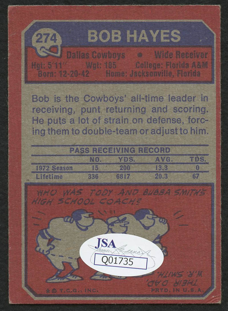 Bob Hayes Signed 1973 Topps #274 (JSA COA) at PristineAuction.com Bob Hayes Signed 1973 Topps #274 (JSA COA) at PristineAuction.com