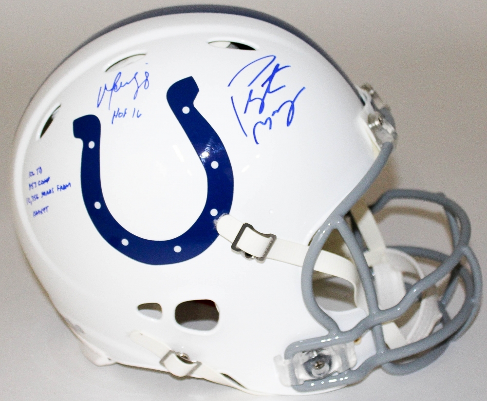 Peyton Manning & Marvin Harrison Signed LE Colts Full-Size Authentic Pro-Line Speed Helmet With (4) Inscriptions With Custom Curve Display Case (Steiner COA & Fanatics Hologram) at PristineAuction.com Peyton Manning & Marvin Harrison Signed LE Colts Full-Size Authentic Pro-Line Speed Helmet With (4) Inscriptions With Custom Curve Display Case (Steiner COA & Fanatics Hologram) at PristineAuction.com
