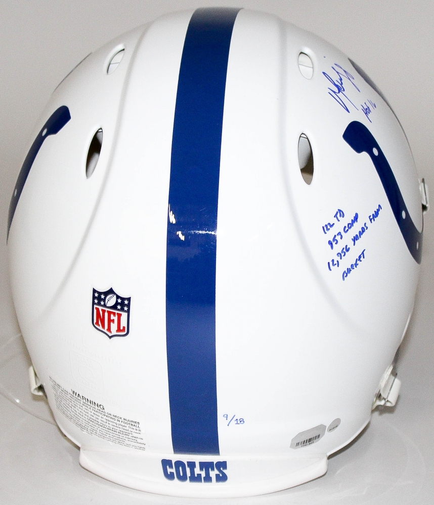 Peyton Manning & Marvin Harrison Signed LE Colts Full-Size Authentic Pro-Line Speed Helmet With (4) Inscriptions With Custom Curve Display Case (Steiner COA & Fanatics Hologram) at PristineAuction.com Peyton Manning & Marvin Harrison Signed LE Colts Full-Size Authentic Pro-Line Speed Helmet With (4) Inscriptions With Custom Curve Display Case (Steiner COA & Fanatics Hologram) at PristineAuction.com