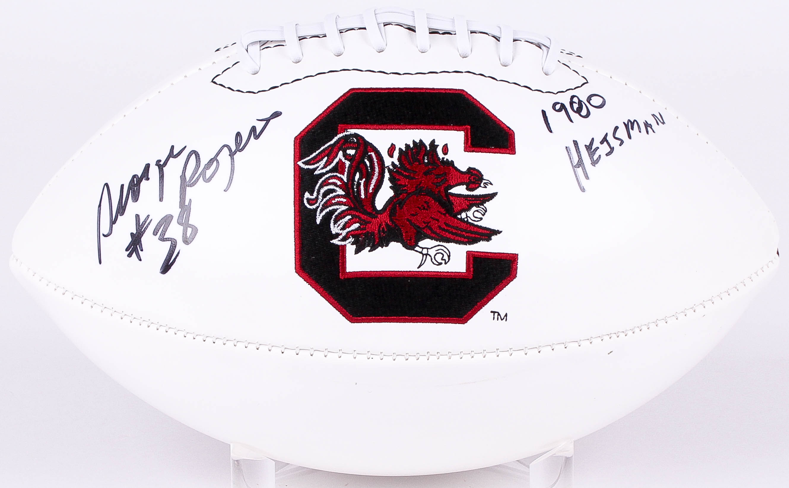 George Rogers Signed South Carolina University Gamecocks Logo Football Inscribed "1980 Heisman" (MAB Hologram) at PristineAuction.com George Rogers Signed South Carolina University Gamecocks Logo Football Inscribed "1980 Heisman" (MAB Hologram) at PristineAuction.com