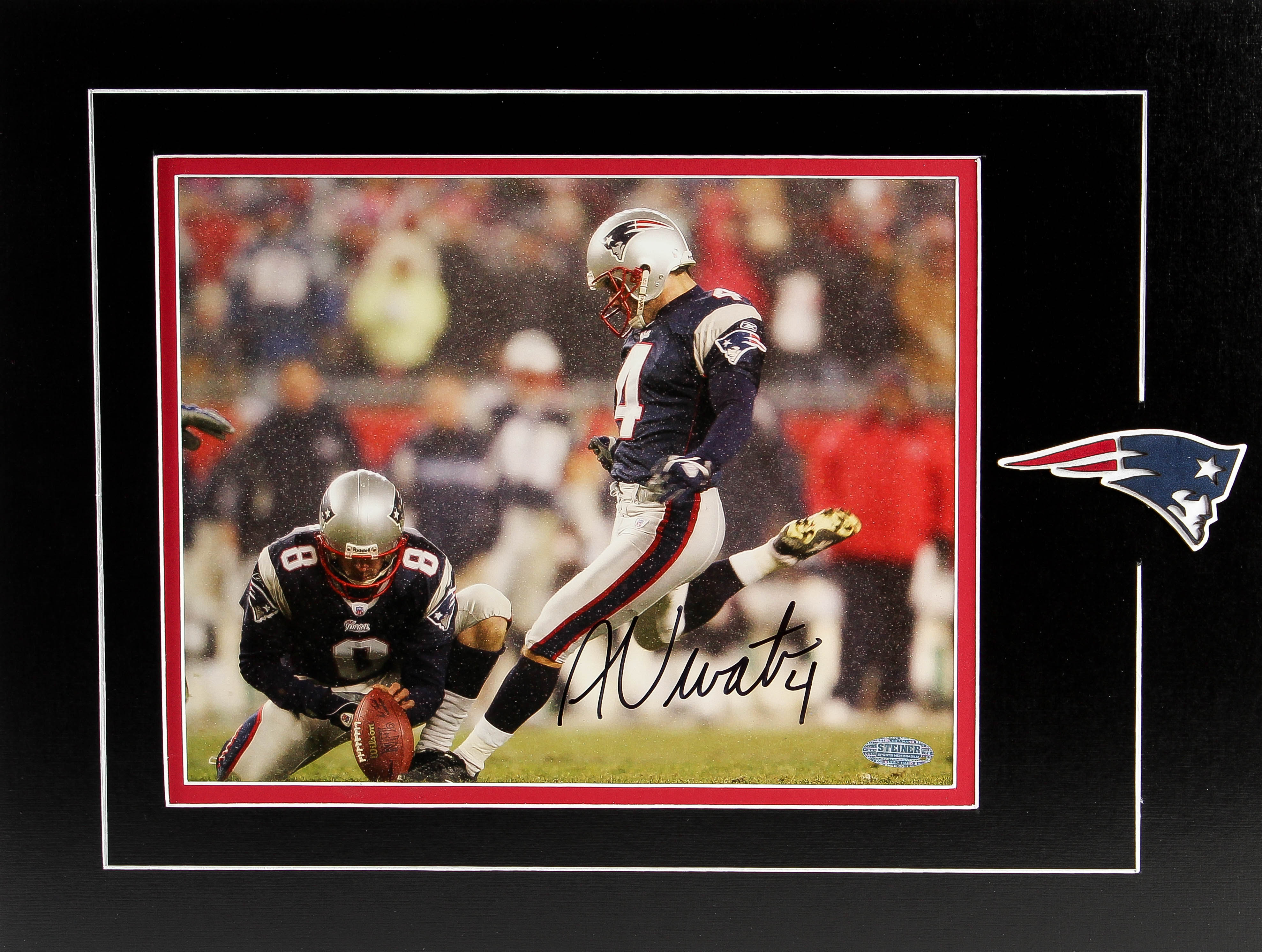 Adam Vinatieri Signed Patriots 12x16 Custom Matted Photo Display (Steiner Hologram) at PristineAuction.com Adam Vinatieri Signed Patriots 12x16 Custom Matted Photo Display (Steiner Hologram) at PristineAuction.com