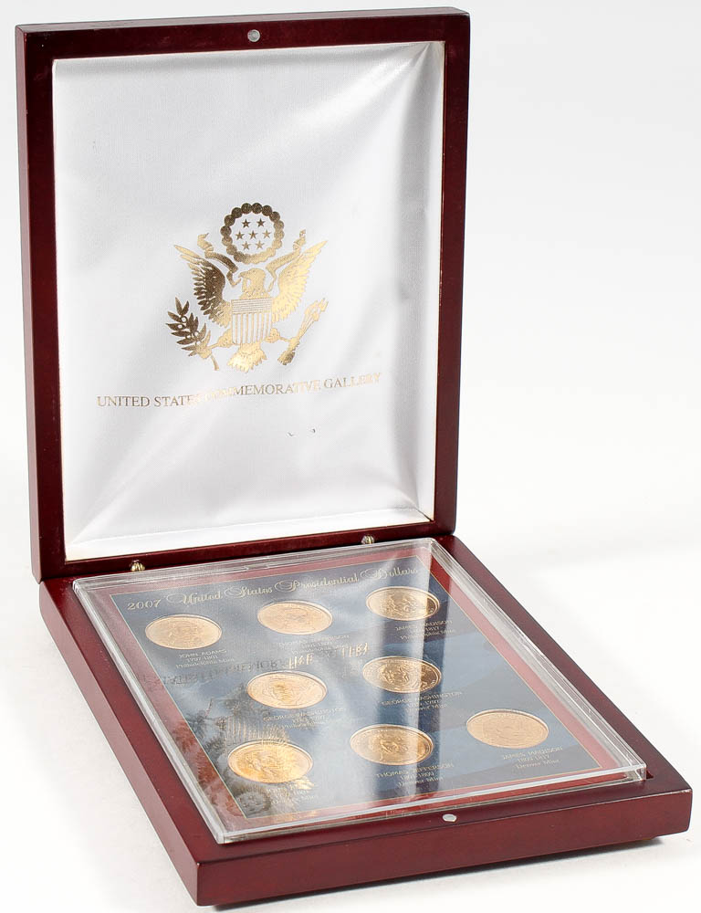 2007 United States Presidential Dollars Commemorative Gallery Set with Wooden Display Case at PristineAuction.com 2007 United States Presidential Dollars Commemorative Gallery Set with Wooden Display Case at PristineAuction.com