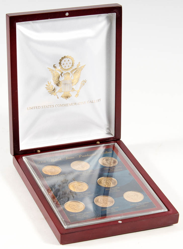 2008 United States Presidential Dollars Commemorative Gallery Set with Wooden Display Case at PristineAuction.com 2008 United States Presidential Dollars Commemorative Gallery Set with Wooden Display Case at PristineAuction.com