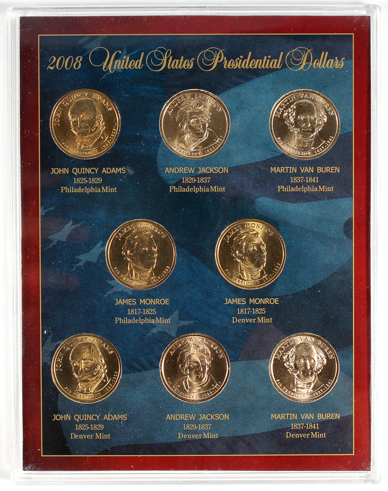 2008 United States Presidential Dollars Commemorative Gallery Set with Wooden Display Case at PristineAuction.com 2008 United States Presidential Dollars Commemorative Gallery Set with Wooden Display Case at PristineAuction.com